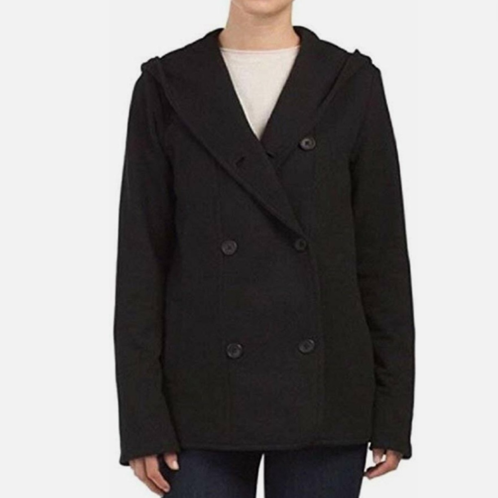 James Perse hooded double breasted black jacket